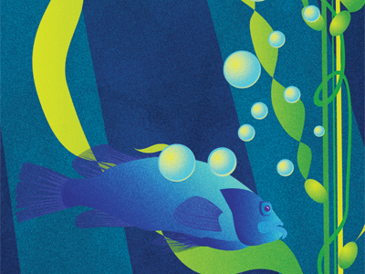 Fish And Kelp (detail) blue bubbles fish green kelp sea yellow