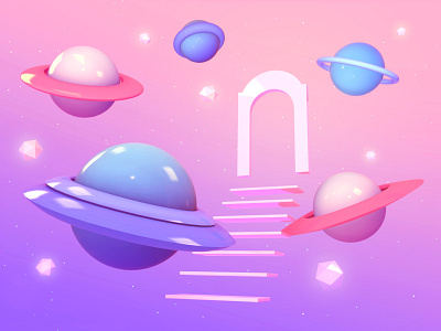 Planetary Shift abstract c4d cinema 4d colorful concept fun game game art geometric glow gradient illustration pastel planet space stairway stars
