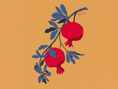 Pomegranates botanicals branches design illustration illustration art leaves pomegranate poster art