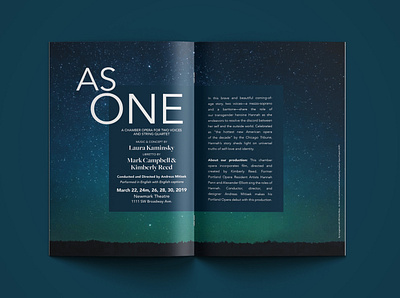 Portland Opera 2018/2019 As One brochure spread branding brochure design brochure layout design marketing page layout performing arts typography