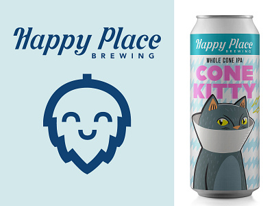 Happy Place Brewing logo, branding, label design