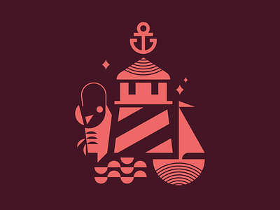 New England coastal design icon illustration lighthouse new england seafood vector water
