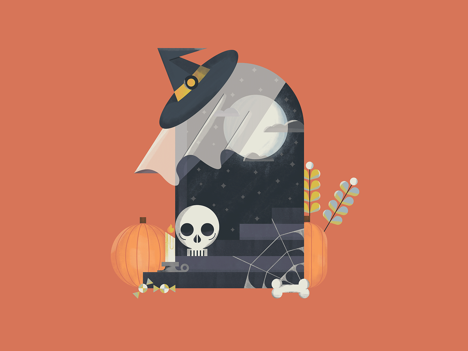 Halloween '19 design dribbbleweeklywarmup gift halloween illustration moon orange pumpkin skull spooky witch