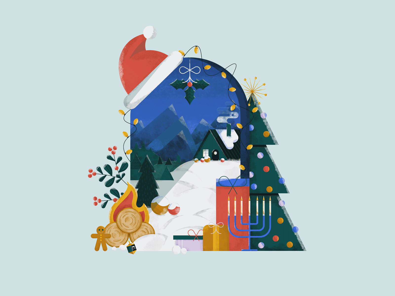 Happy Holidays '19 animation blue christmas design hanukkah holidays illustration lights mistletoe photoshop presents texture winter