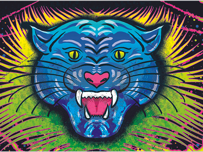 Blacklight Panther adobe animal blacklight design illustration