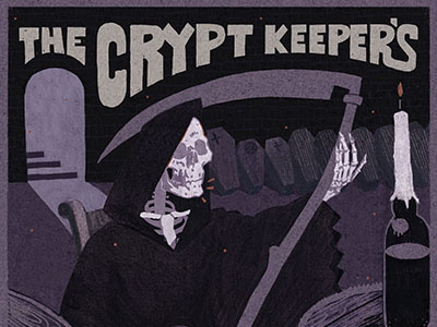 The Crypt Keeper's Bourbon Barrel Stout hand lettering horror illustration packaging skull typography