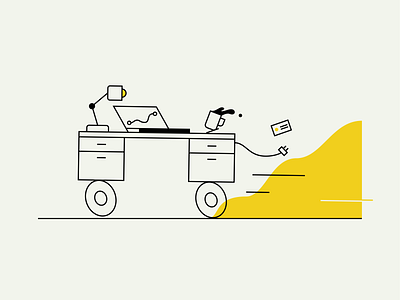 Mobile Office car coffee illustration office travel workflow yellow