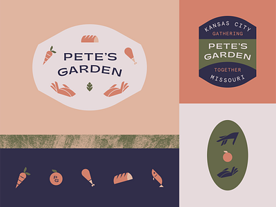 Pete's Garden badge brand bread chicken fish food hand icons leaf patch