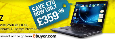 Acer advertising banner advertising blue laptop yellow
