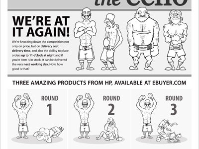 Round 3 - More boxing action black boxing illustration newspaper print white