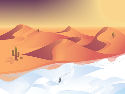 Hot vs cold cactus desert design illustration landscape sun