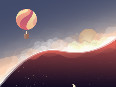 Day vs Night clouds hot air balloon illustration landscape sky sun sunset