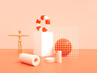 Daily exercise/04 c4d golden graphic design red spare tire 游泳圈
