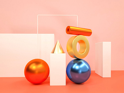 Daily exercise/07 blue box c4d design golden graphic design red