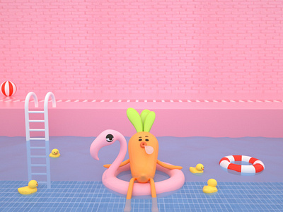 Summer Story_01 c4d carrot duck flamingo spare tire summer swim