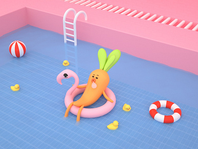 Summer Story_02 blue c4d carrot duck flamingo pink summer swim