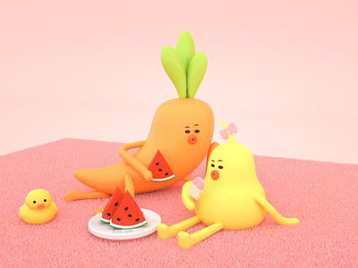 Summer Story_03 c4d carrot duck love pear pink watermelon