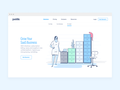 Paddle for SaaS hero banner illustration software ui web web design