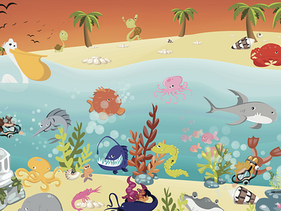 Under the Sea icon set illustrations illustrator vector