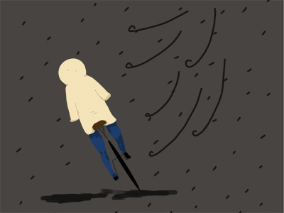 Rainy and windy bike cycling illustration photoshop rain wind winter
