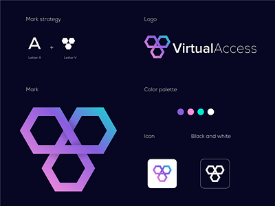 Virtual access a logo abstract logo app av logo branding hexagon monogram network network logo trademark v logo va logo