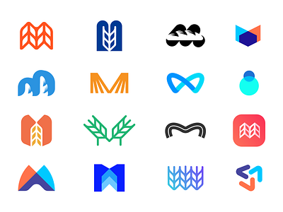 Logos explorations abstract logo app logo branding letter m letter m logo letterforms logo design logomarks logos m m exploration m logo monogram negative space