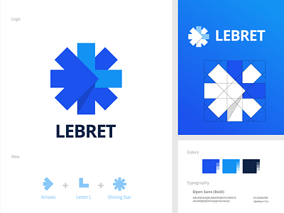 Lebret - Logo Design arrow logo brand brand guideline branding colors identity l logo letterforms lettermark logo logomarks logos managment managment logo mark minimal monogram print star logo visual identity