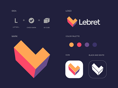 Lebret - Logo Design brand brand book branding check mark color palette graphic guideline identity illustration letterforms lettermark logo logo for sale logomark logotype managment marketing logo monogram negative space print