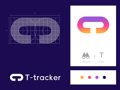 T tracker binocular branding gradient gradient color identity letter letter t lettermark logo logomarks logos monogram negative space