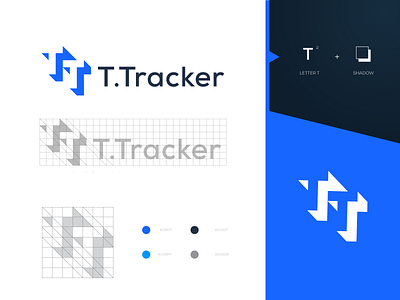 T Tracker brand manual branding identity letterforms logo for sale logo grid logos logotype monogram shadow symbol tracker logo tt logo visual identity