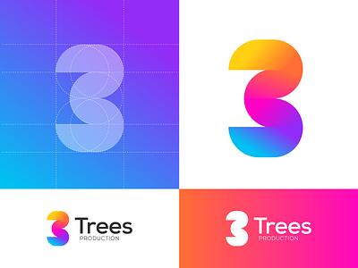 Trees production 3 3 exploration 3 logo branding gradient gradient logo identity letter 3 letterforms logomarks logos monogram number number 3