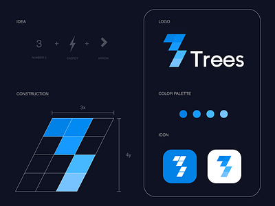 Trees Logo concept 3 logo branding color energy logo gradient letterforms lettering logo logomarks logos monogram number 3 symbol