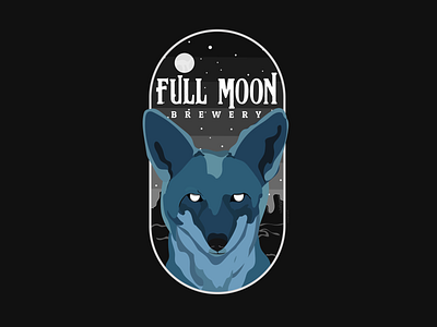 full moon brewery 2d art adobe illustrator badge blue branding brewery coyote coyotes dark desert design dog full full moon gradient illustration moon night stars vector