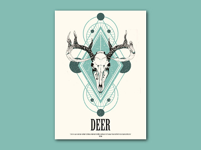 Deer drawing grunge hand draw illustration poster skeleton skull