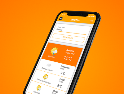 Simple weather mobile app design app design flat mobile orange ui weather