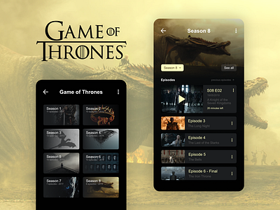 TV shows mobile app app black cinema dark dark mode dark theme design dragon episode game of thrones got mobile series show tv ui video
