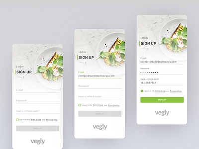 Vegly sign up UI app design ios mockup screen design uiux user interface