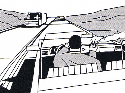 Almost there car comic driver highway hill illustration journey man road roadtrip space travel