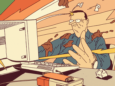 Online Indignation article attack computer desk dirt editorial emoji illustration man online storm web