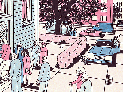 Warm Sunday april car church city day illustration people spring street summer sun sunday