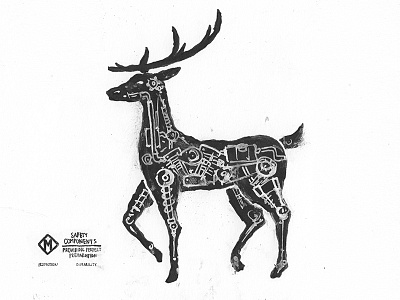 Reindeer animal black white deer grunge ink marker mszz raindeer robot