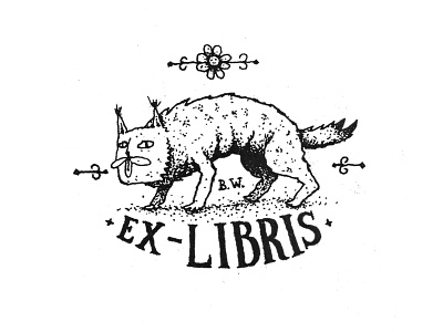 Ex Libris cat drawing ex libris illustration lynx mszz ornament pen pencil predator rubber stamp