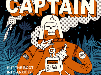 Calm Down Captain astronaut captain cigarette flower illustration ink jungle planet skull smoke space