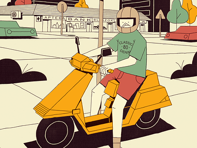 Honda Elite 80 owner bike city day future illustration life motor retro spring street sun tshirt