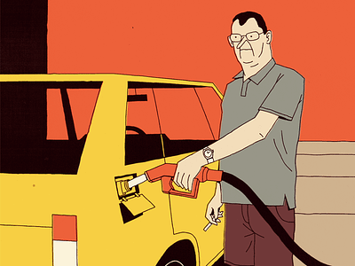 DAREDEVIL car danger fire gas illustration man petrol polo shirt station stunt tobacco