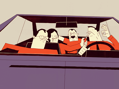 ZIOMY adventure car friends illustration interior journey mood people raod red shirt trip