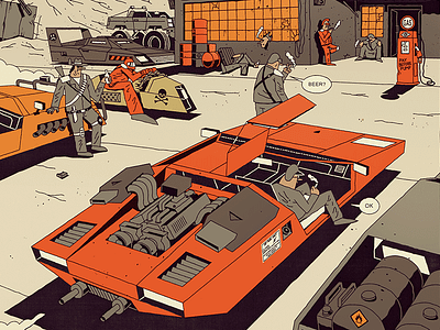 FUTURO DARKO: The Fortune's Den bar beer book car comic dark desert frame future hero illustration motor