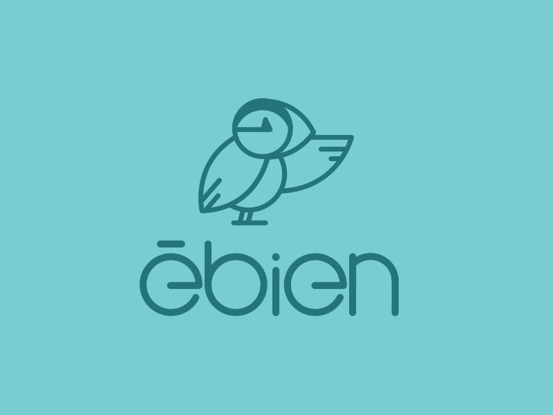 Logo Ébien bird blue identity identité visuelle logo macareux moine oiseau oiseau marin puffin sea