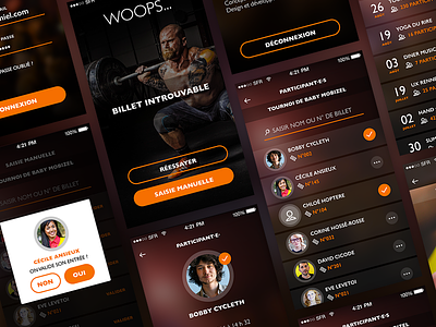 UI mobile app - Viteinscrit app blur design ios mobile popin profile ticket ui