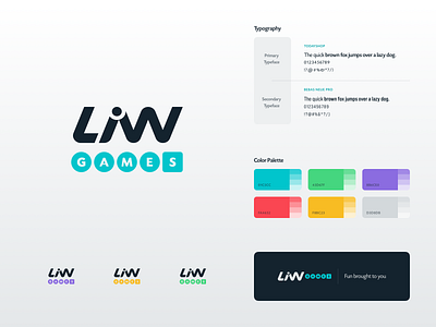 LiW Games Branding Card branding client work color palette colorful company logo modular simple design typeface visual identity